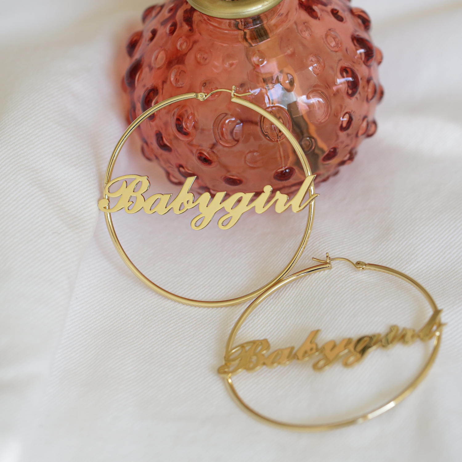 Gold girls' earrings with pink stones | JewelryAndGems.eu